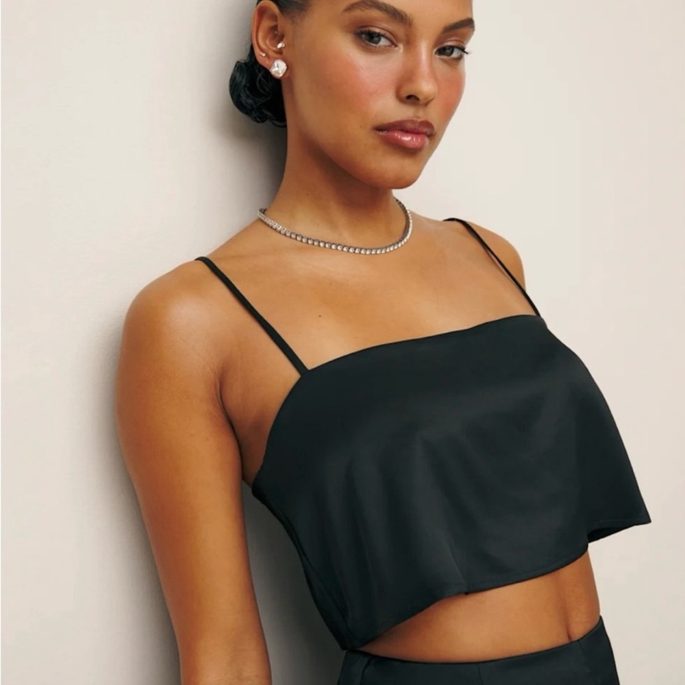 Reformation Black Satin Crop Top